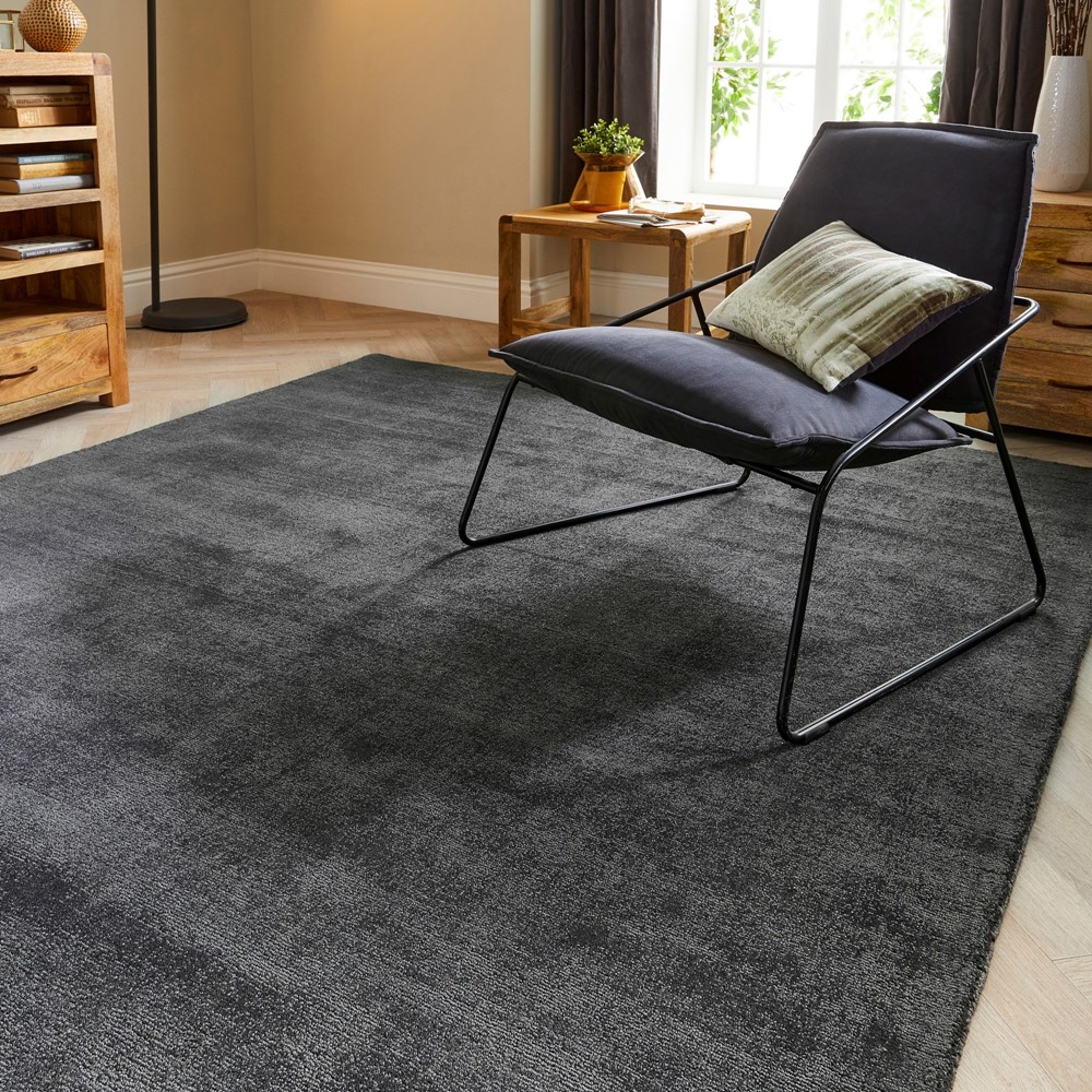 Reef Plain Dye Eco Rugs in Dark Grey